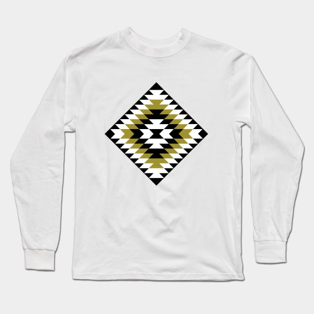 Aztec Symbol Diamond Black White Gold Long Sleeve T-Shirt by NataliePaskell